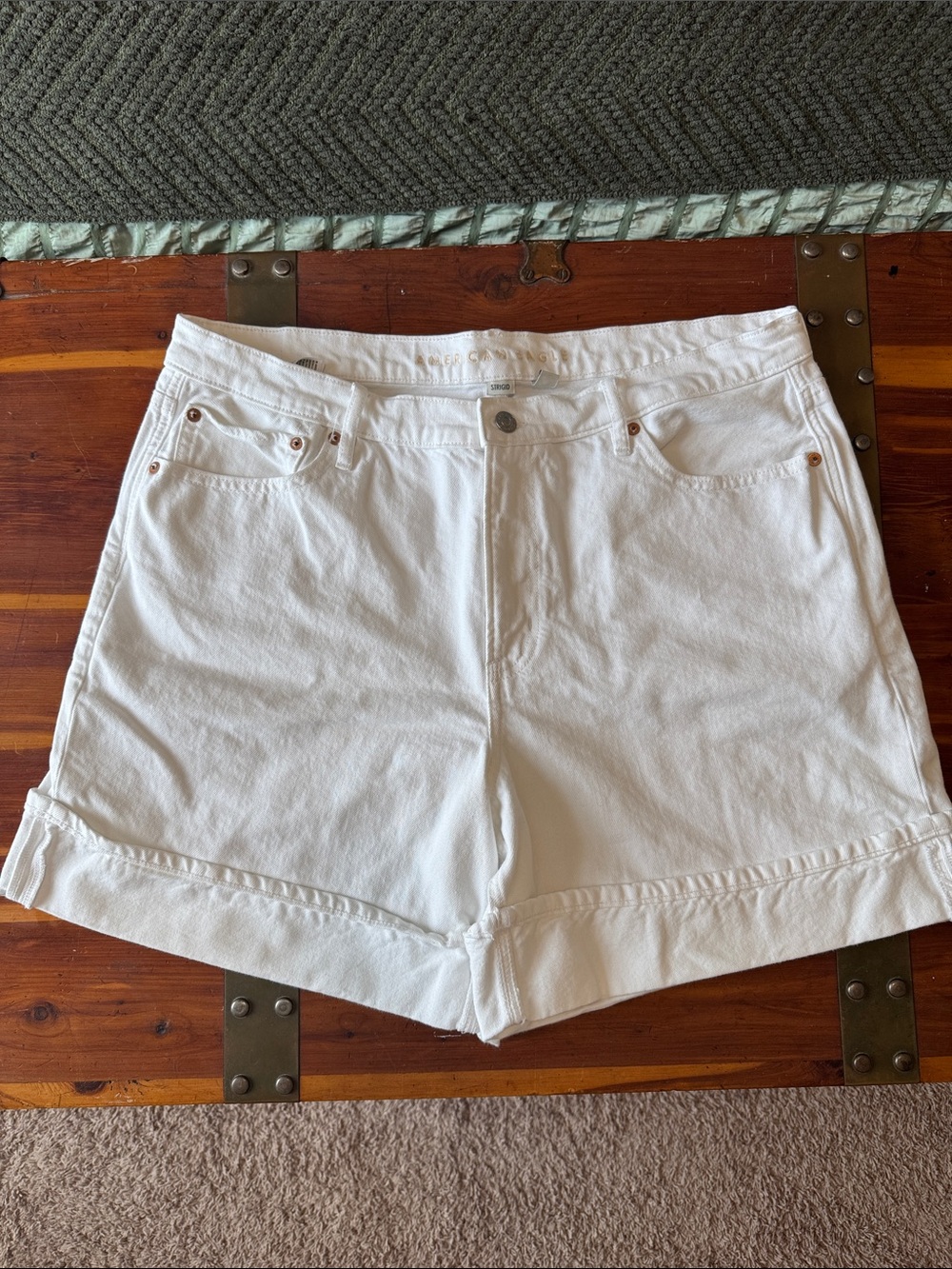 American Eagle Outfitters White High-Rise Jean Shorts with Turned Hem Detail